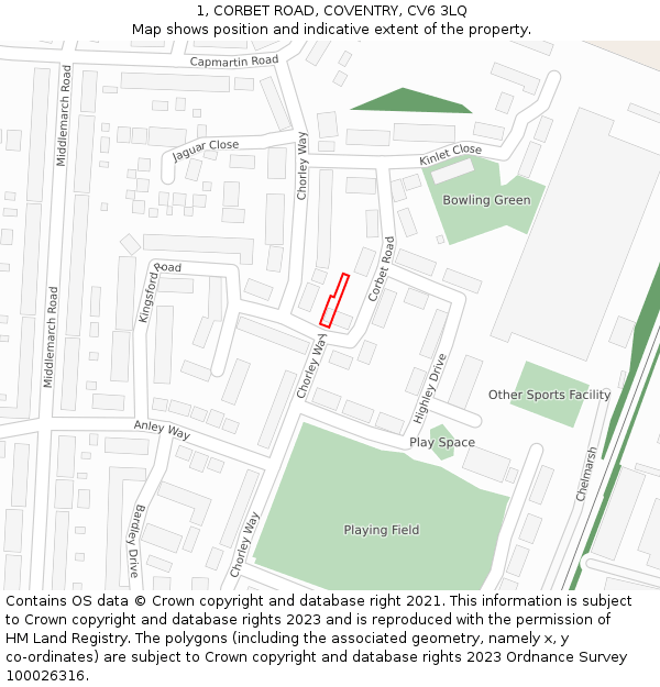 1, CORBET ROAD, COVENTRY, CV6 3LQ: Location map and indicative extent of plot