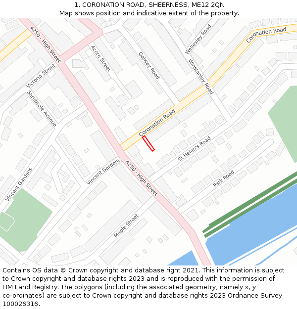 1, CORONATION ROAD, SHEERNESS, ME12 2QN: Location map and indicative extent of plot