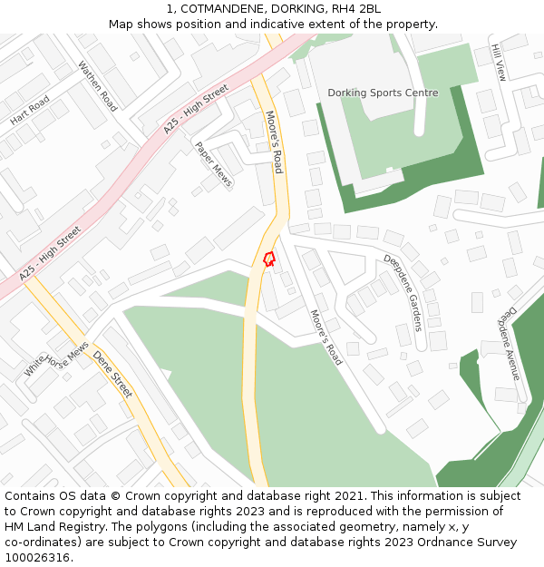 1, COTMANDENE, DORKING, RH4 2BL: Location map and indicative extent of plot