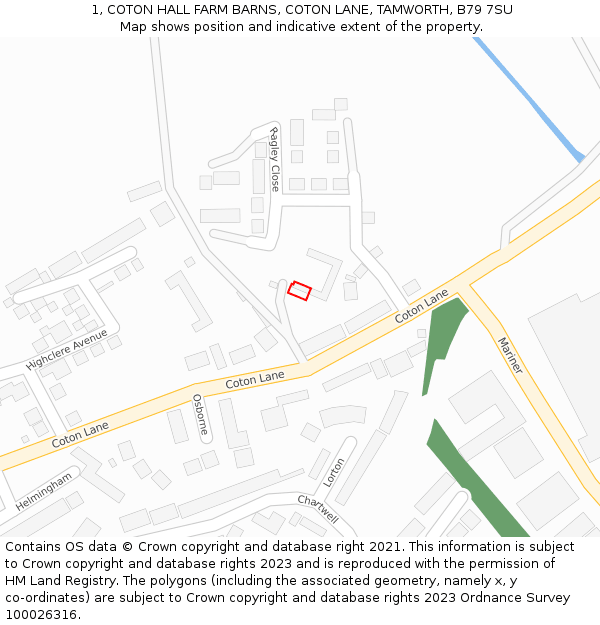 1, COTON HALL FARM BARNS, COTON LANE, TAMWORTH, B79 7SU: Location map and indicative extent of plot