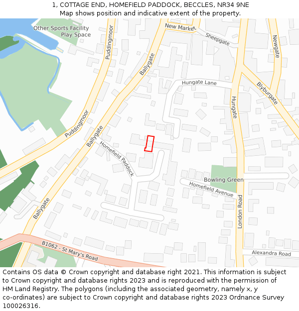 1, COTTAGE END, HOMEFIELD PADDOCK, BECCLES, NR34 9NE: Location map and indicative extent of plot