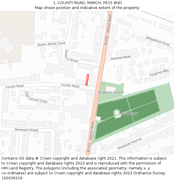 1, COUNTY ROAD, MARCH, PE15 8ND: Location map and indicative extent of plot