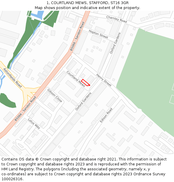 1, COURTLAND MEWS, STAFFORD, ST16 3GR: Location map and indicative extent of plot