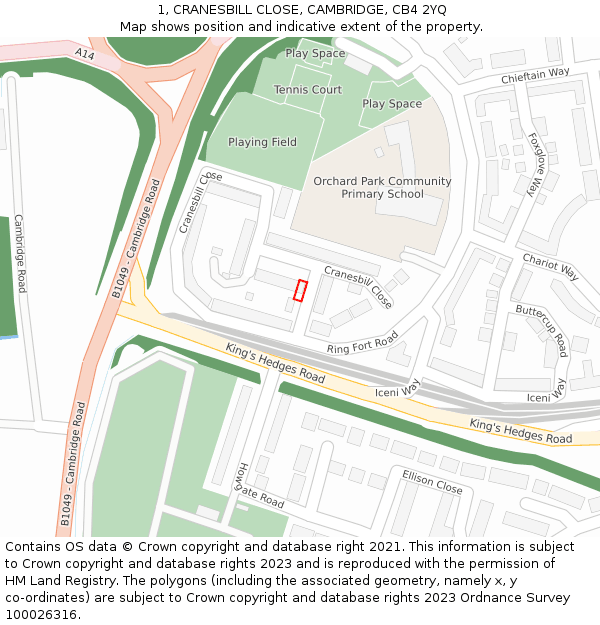 1, CRANESBILL CLOSE, CAMBRIDGE, CB4 2YQ: Location map and indicative extent of plot