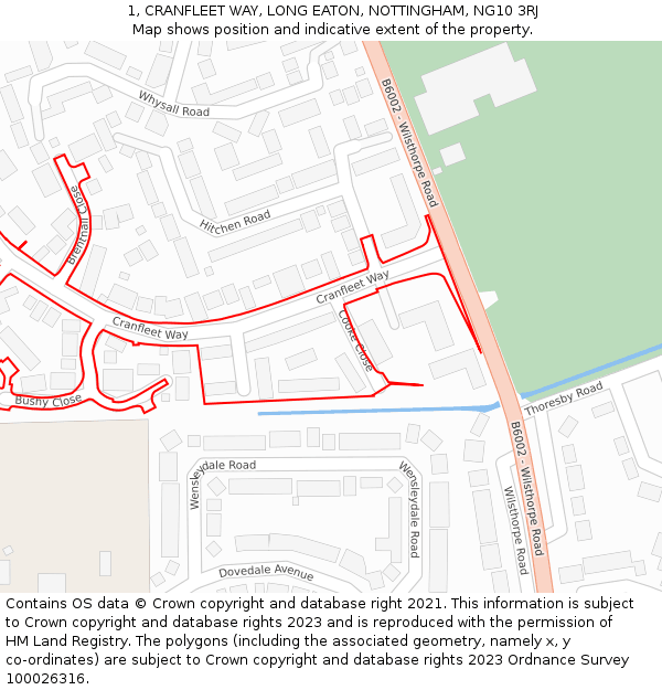 1, CRANFLEET WAY, LONG EATON, NOTTINGHAM, NG10 3RJ: Location map and indicative extent of plot