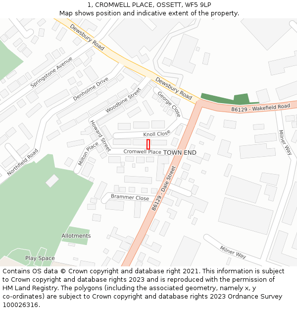 1, CROMWELL PLACE, OSSETT, WF5 9LP: Location map and indicative extent of plot