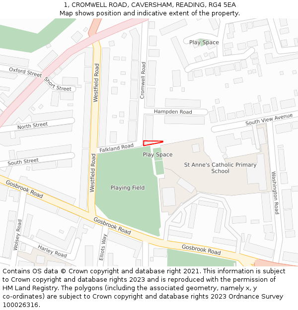 1, CROMWELL ROAD, CAVERSHAM, READING, RG4 5EA: Location map and indicative extent of plot