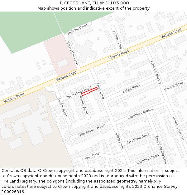 1, CROSS LANE, ELLAND, HX5 0QQ: Location map and indicative extent of plot
