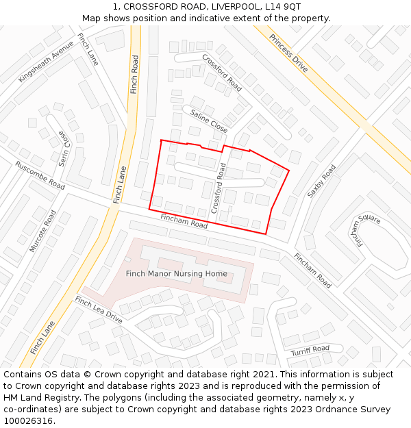 1, CROSSFORD ROAD, LIVERPOOL, L14 9QT: Location map and indicative extent of plot