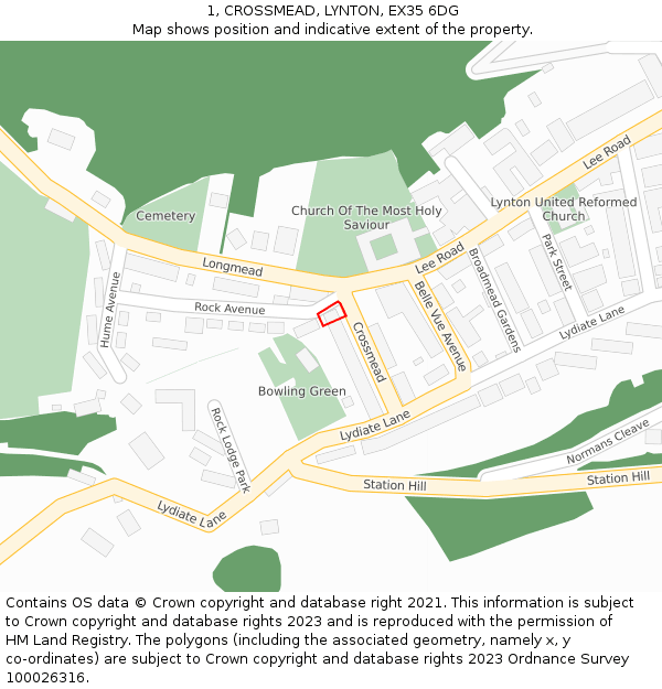 1, CROSSMEAD, LYNTON, EX35 6DG: Location map and indicative extent of plot