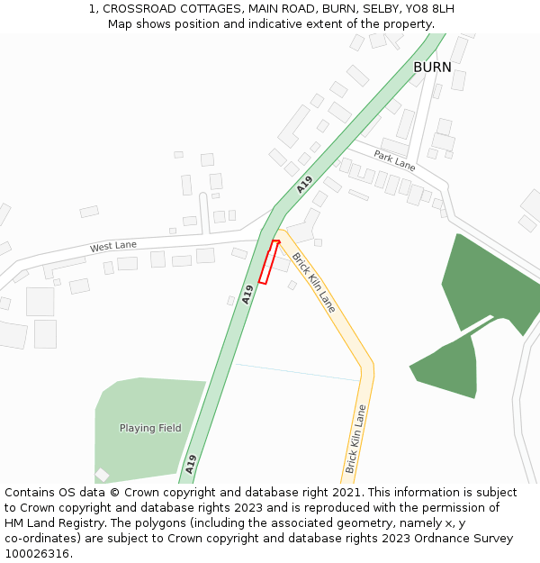 1, CROSSROAD COTTAGES, MAIN ROAD, BURN, SELBY, YO8 8LH: Location map and indicative extent of plot
