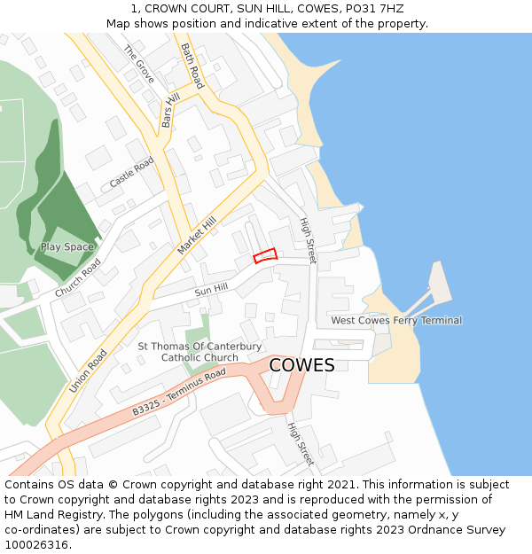 1, CROWN COURT, SUN HILL, COWES, PO31 7HZ: Location map and indicative extent of plot