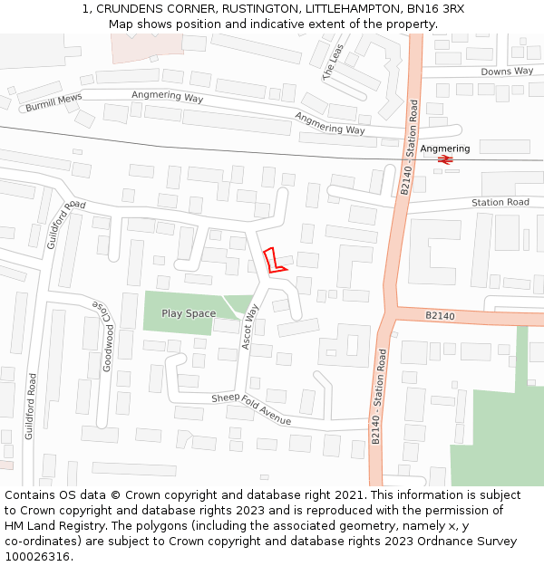 1, CRUNDENS CORNER, RUSTINGTON, LITTLEHAMPTON, BN16 3RX: Location map and indicative extent of plot