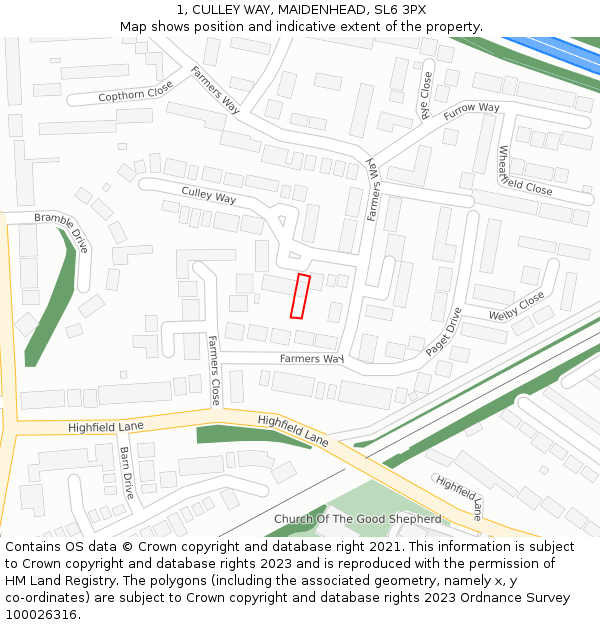 1, CULLEY WAY, MAIDENHEAD, SL6 3PX: Location map and indicative extent of plot