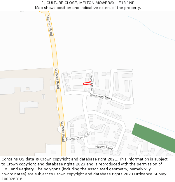 1, CULTURE CLOSE, MELTON MOWBRAY, LE13 1NP: Location map and indicative extent of plot