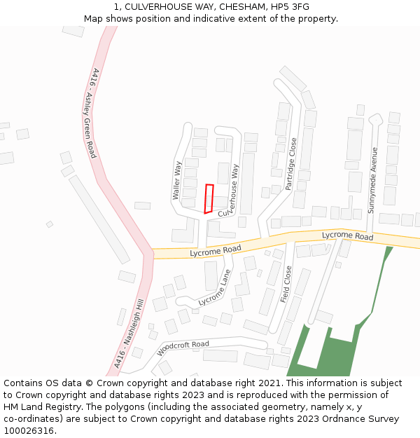 1, CULVERHOUSE WAY, CHESHAM, HP5 3FG: Location map and indicative extent of plot