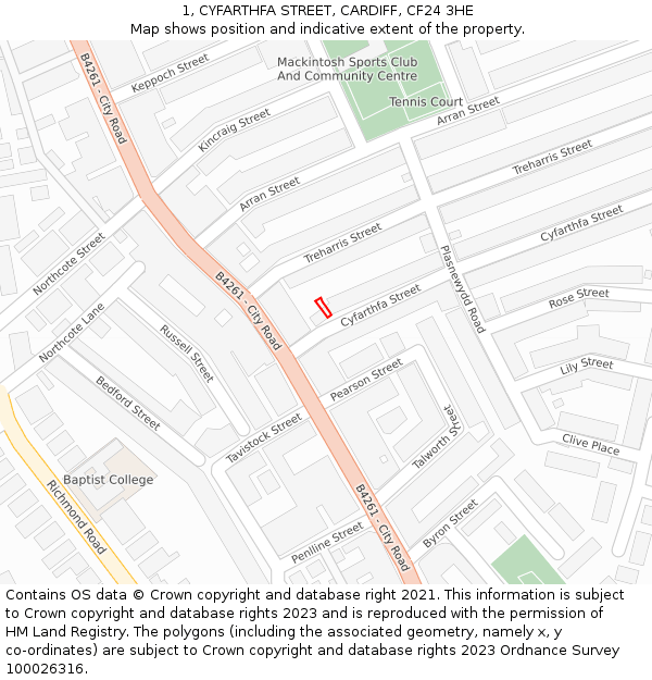 1, CYFARTHFA STREET, CARDIFF, CF24 3HE: Location map and indicative extent of plot