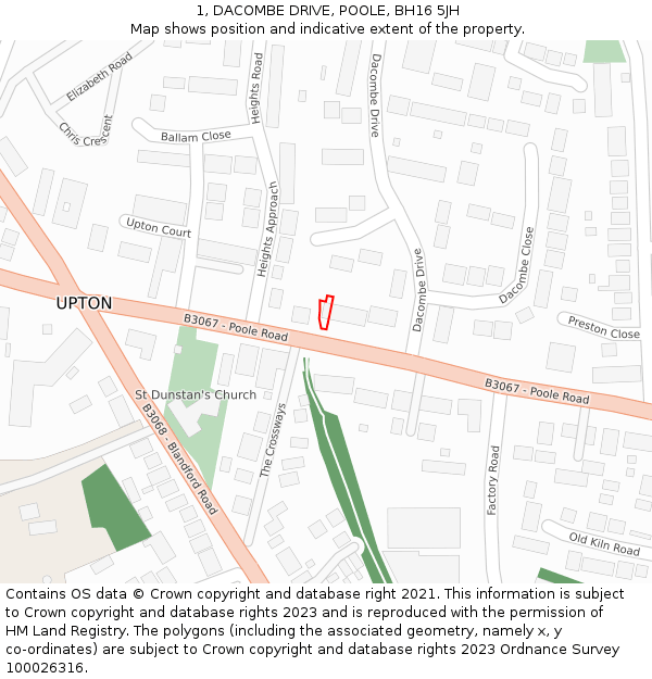 1, DACOMBE DRIVE, POOLE, BH16 5JH: Location map and indicative extent of plot