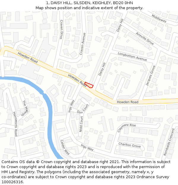 1, DAISY HILL, SILSDEN, KEIGHLEY, BD20 0HN: Location map and indicative extent of plot