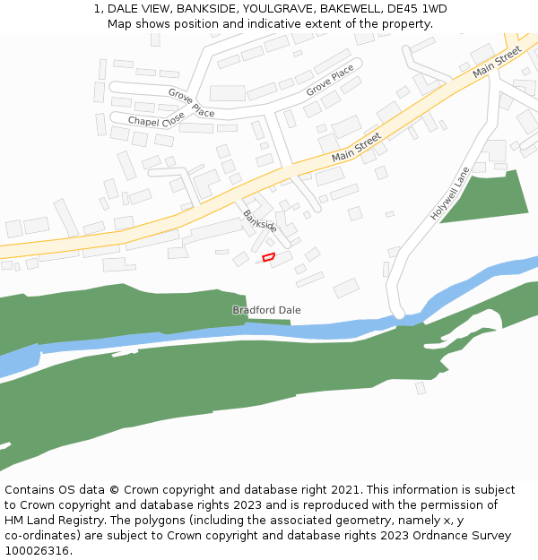 1, DALE VIEW, BANKSIDE, YOULGRAVE, BAKEWELL, DE45 1WD: Location map and indicative extent of plot