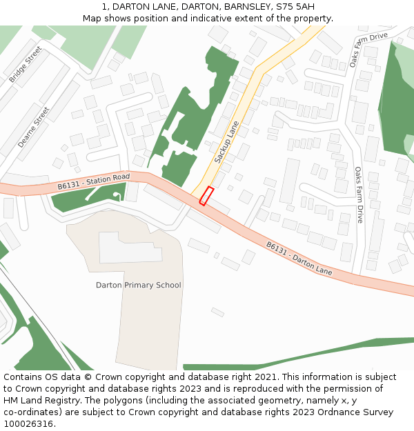 1, DARTON LANE, DARTON, BARNSLEY, S75 5AH: Location map and indicative extent of plot