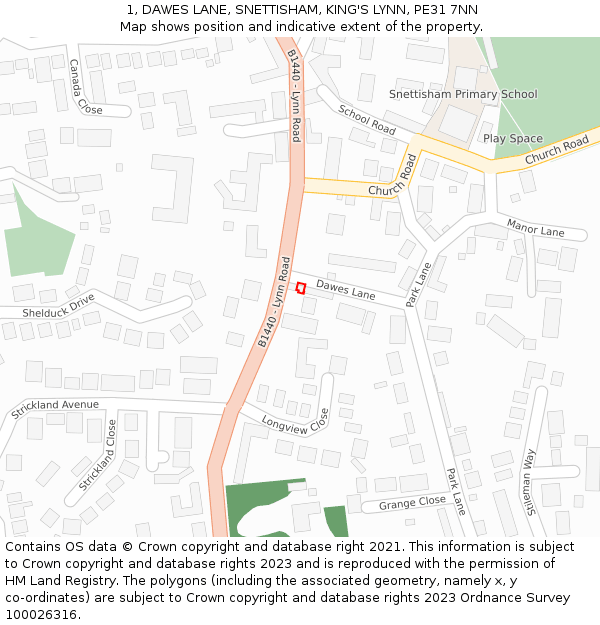 1, DAWES LANE, SNETTISHAM, KING'S LYNN, PE31 7NN: Location map and indicative extent of plot