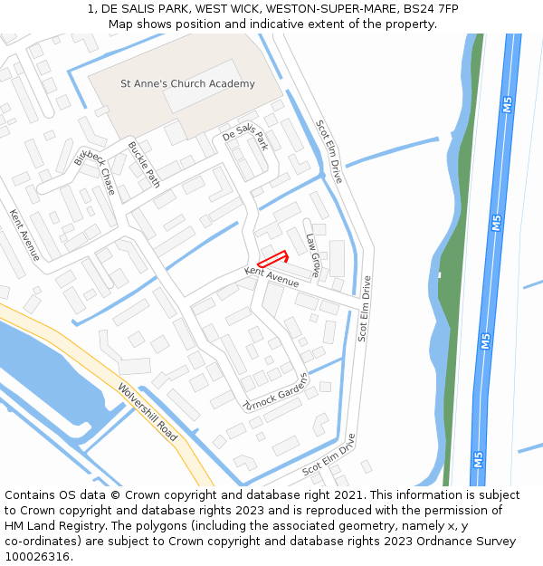 1, DE SALIS PARK, WEST WICK, WESTON-SUPER-MARE, BS24 7FP: Location map and indicative extent of plot