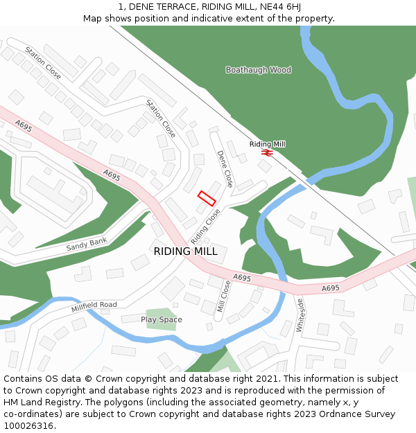 1, DENE TERRACE, RIDING MILL, NE44 6HJ: Location map and indicative extent of plot