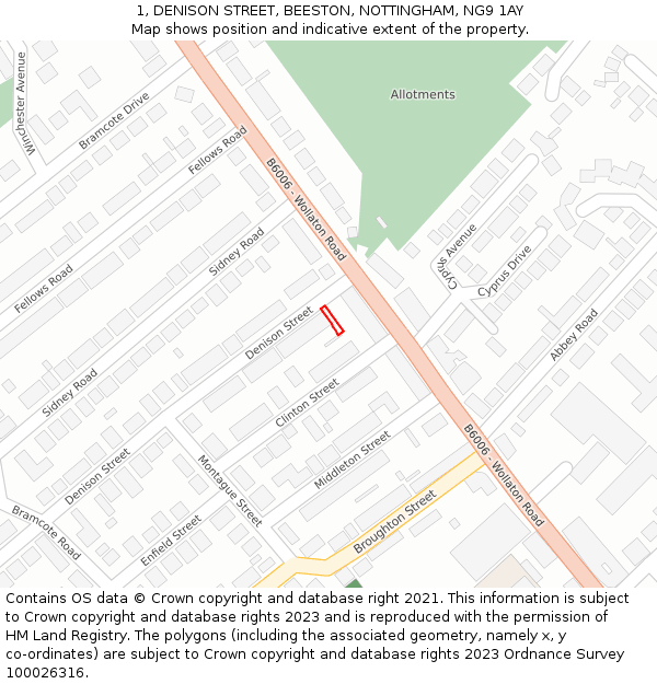 1, DENISON STREET, BEESTON, NOTTINGHAM, NG9 1AY: Location map and indicative extent of plot