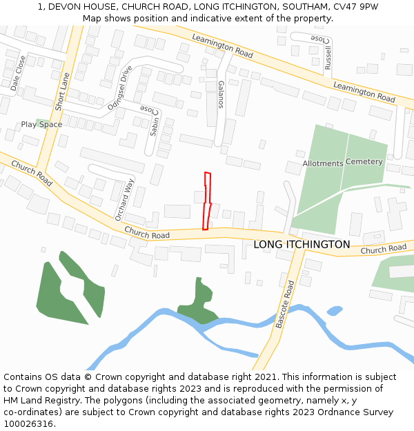 1, DEVON HOUSE, CHURCH ROAD, LONG ITCHINGTON, SOUTHAM, CV47 9PW: Location map and indicative extent of plot