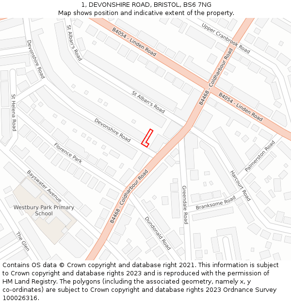 1, DEVONSHIRE ROAD, BRISTOL, BS6 7NG: Location map and indicative extent of plot