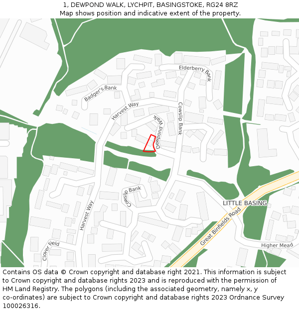 1, DEWPOND WALK, LYCHPIT, BASINGSTOKE, RG24 8RZ: Location map and indicative extent of plot