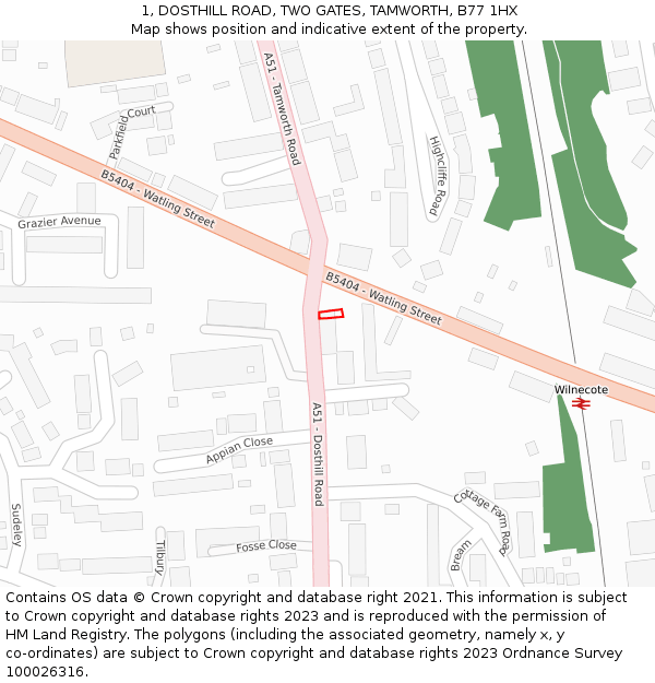 1, DOSTHILL ROAD, TWO GATES, TAMWORTH, B77 1HX: Location map and indicative extent of plot