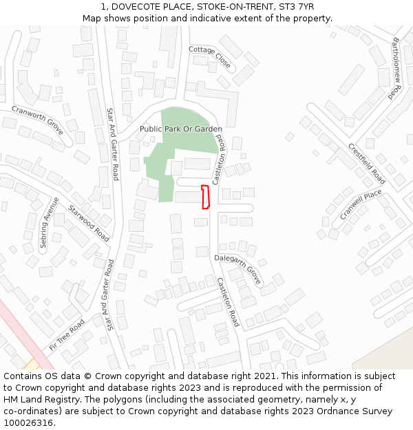 1, DOVECOTE PLACE, STOKE-ON-TRENT, ST3 7YR: Location map and indicative extent of plot