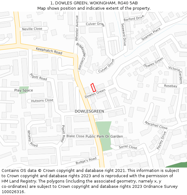 1, DOWLES GREEN, WOKINGHAM, RG40 5AB: Location map and indicative extent of plot