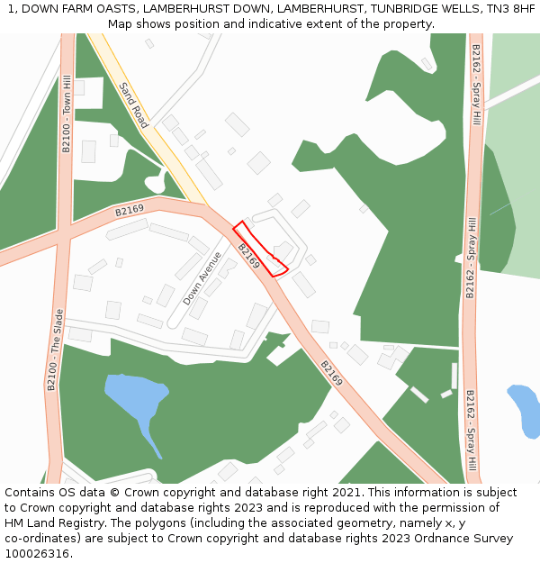 1, DOWN FARM OASTS, LAMBERHURST DOWN, LAMBERHURST, TUNBRIDGE WELLS, TN3 8HF: Location map and indicative extent of plot