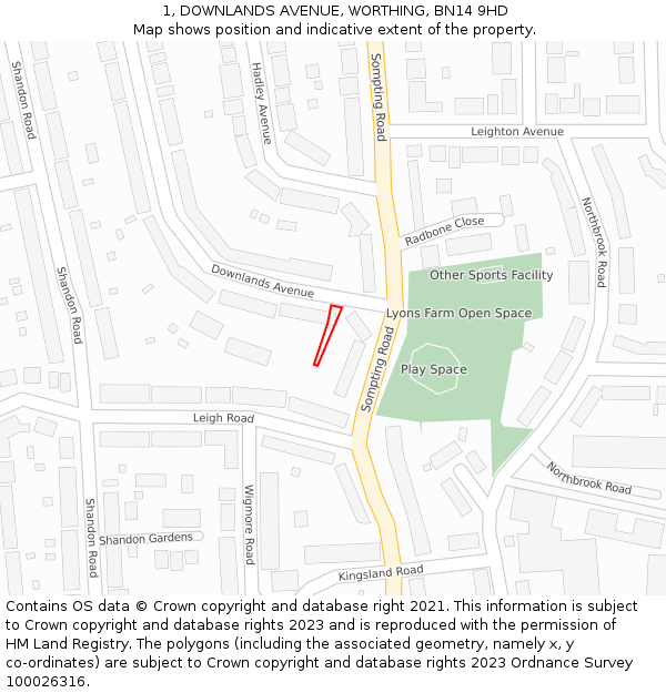 1, DOWNLANDS AVENUE, WORTHING, BN14 9HD: Location map and indicative extent of plot