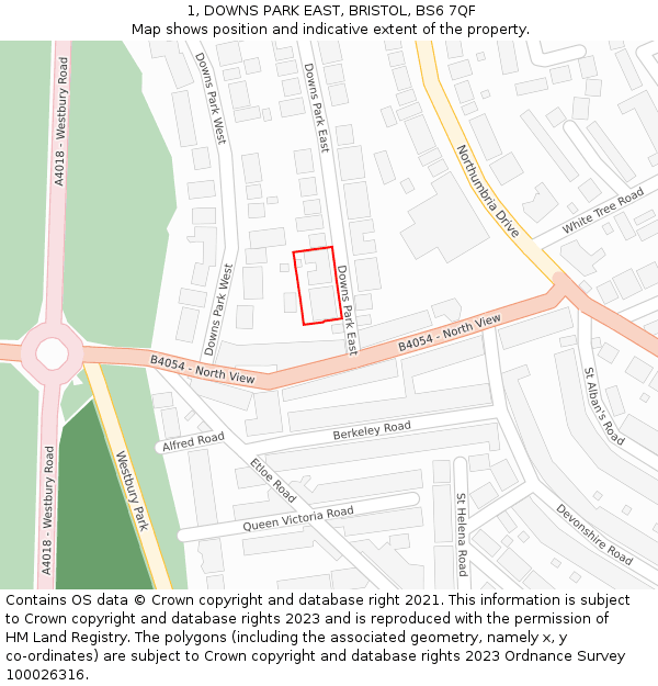 1, DOWNS PARK EAST, BRISTOL, BS6 7QF: Location map and indicative extent of plot