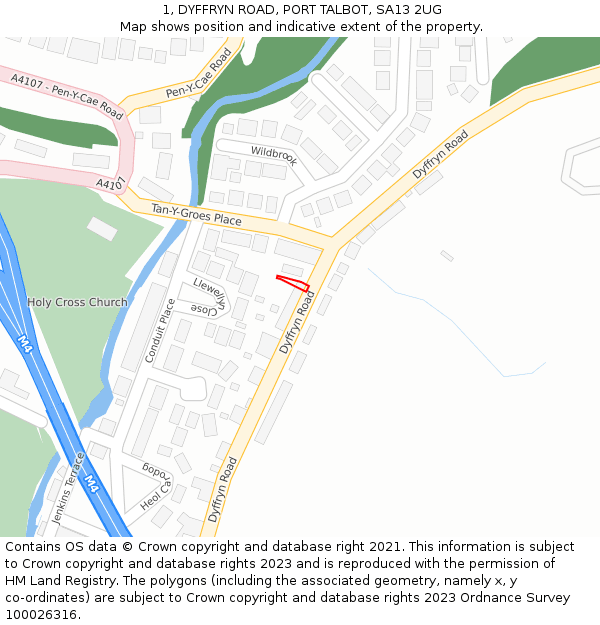 1, DYFFRYN ROAD, PORT TALBOT, SA13 2UG: Location map and indicative extent of plot
