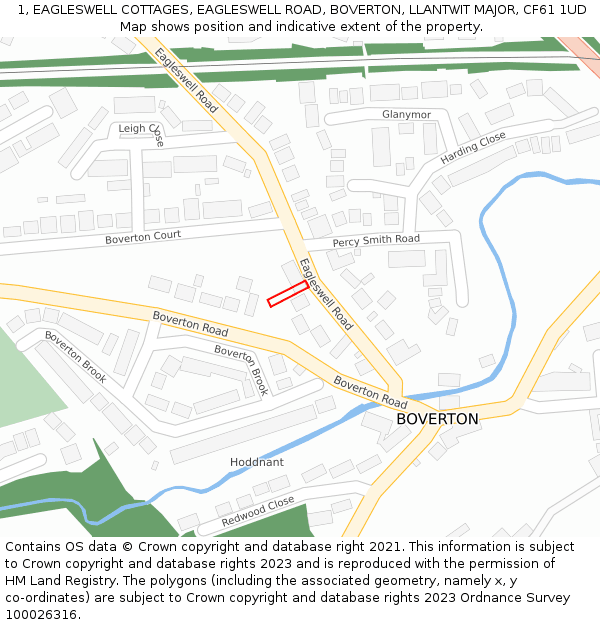1, EAGLESWELL COTTAGES, EAGLESWELL ROAD, BOVERTON, LLANTWIT MAJOR, CF61 1UD: Location map and indicative extent of plot