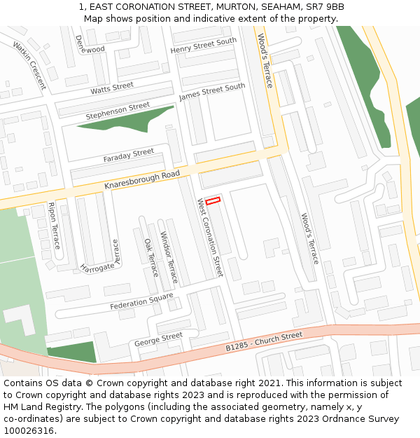 1, EAST CORONATION STREET, MURTON, SEAHAM, SR7 9BB: Location map and indicative extent of plot