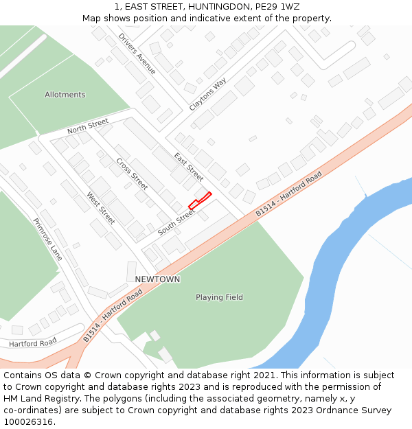 1, EAST STREET, HUNTINGDON, PE29 1WZ: Location map and indicative extent of plot
