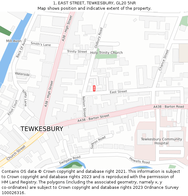 1, EAST STREET, TEWKESBURY, GL20 5NR: Location map and indicative extent of plot