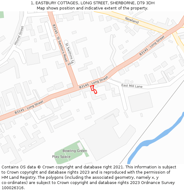 1, EASTBURY COTTAGES, LONG STREET, SHERBORNE, DT9 3DH: Location map and indicative extent of plot