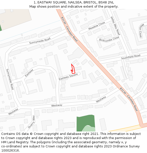 1, EASTWAY SQUARE, NAILSEA, BRISTOL, BS48 2NL: Location map and indicative extent of plot