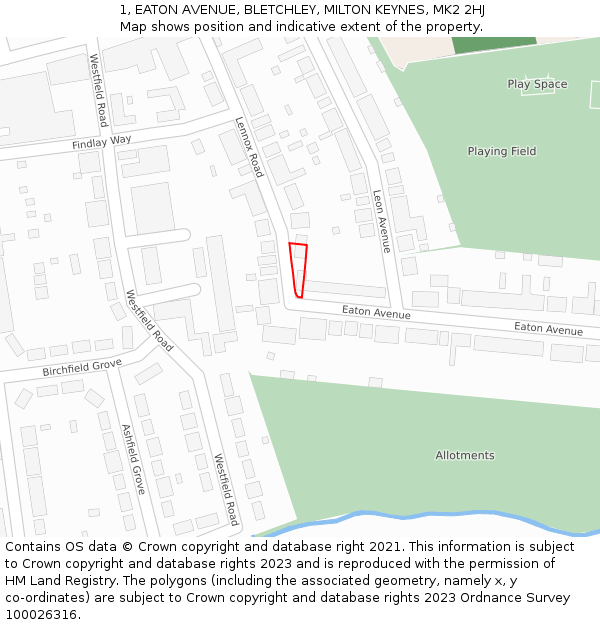 1, EATON AVENUE, BLETCHLEY, MILTON KEYNES, MK2 2HJ: Location map and indicative extent of plot