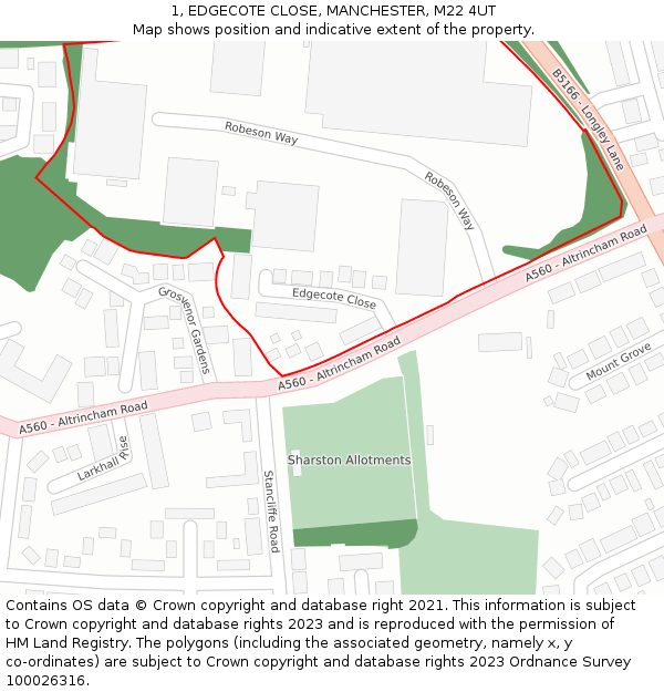 1, EDGECOTE CLOSE, MANCHESTER, M22 4UT: Location map and indicative extent of plot
