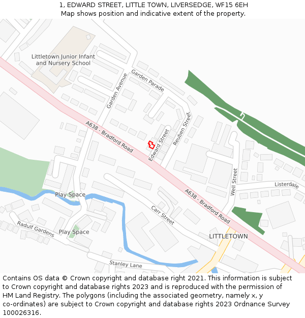 1, EDWARD STREET, LITTLE TOWN, LIVERSEDGE, WF15 6EH: Location map and indicative extent of plot
