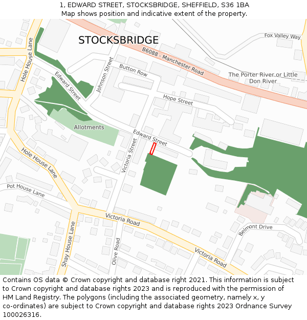 1, EDWARD STREET, STOCKSBRIDGE, SHEFFIELD, S36 1BA: Location map and indicative extent of plot