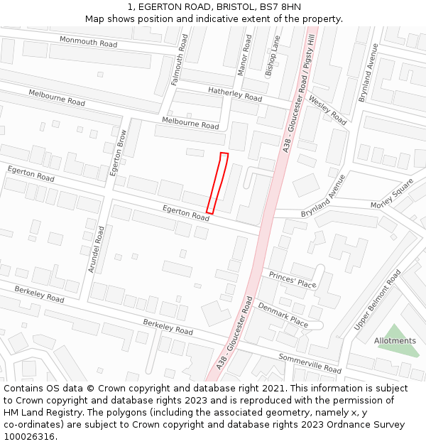1, EGERTON ROAD, BRISTOL, BS7 8HN: Location map and indicative extent of plot